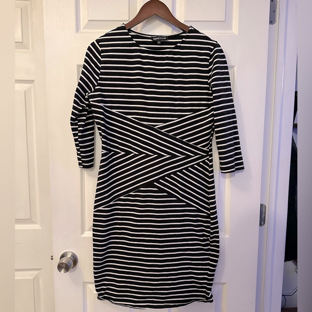 Rephyllis Dress Womens black And White Striped‎ Midi Dress XL
